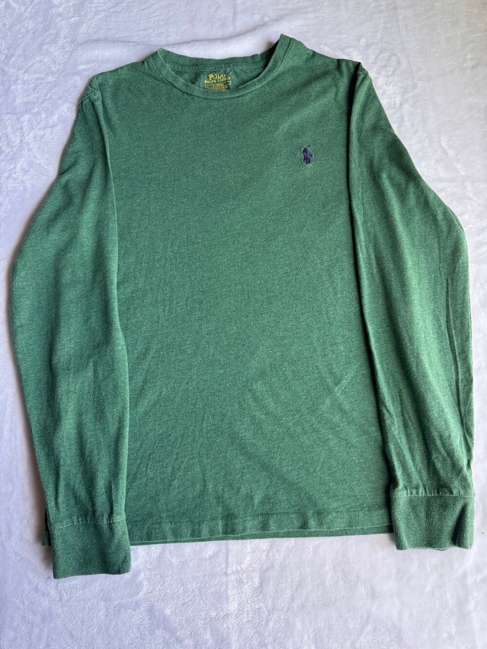 Polo Ralph Lauren Mens Medium Green Long Sleeve Shirt Custom Slim Fit Pony Tee